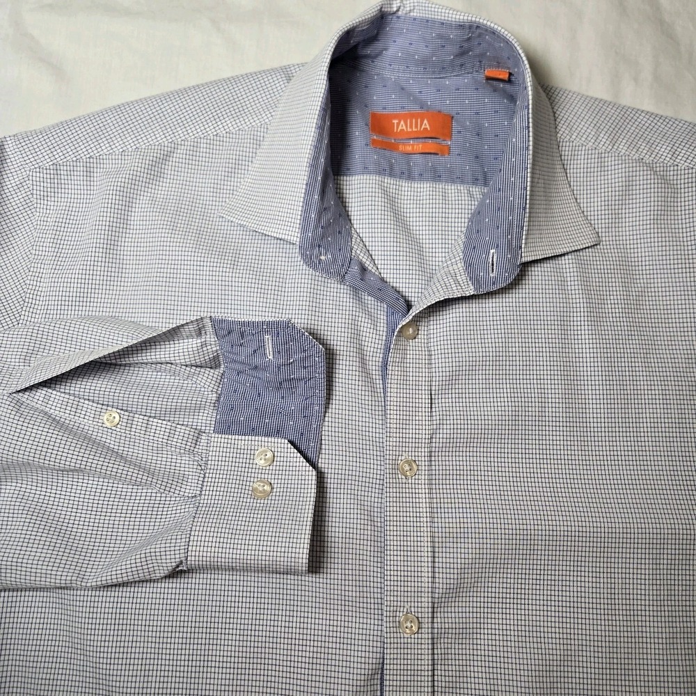 TALLIA‎ ORANGE Slim Fit Check Men's Dress Shirt Long Sleeve Button Down 17|34-35